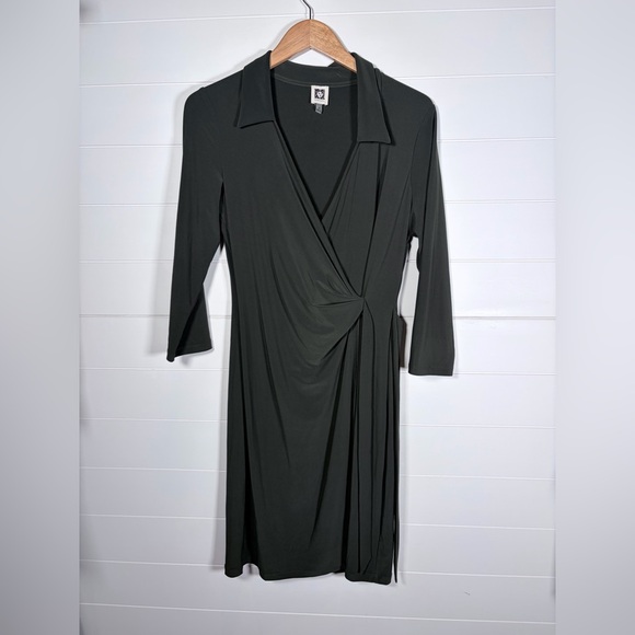 Anne Klein Green Faux Wrap Dress Size 10 - Picture 1 of 7